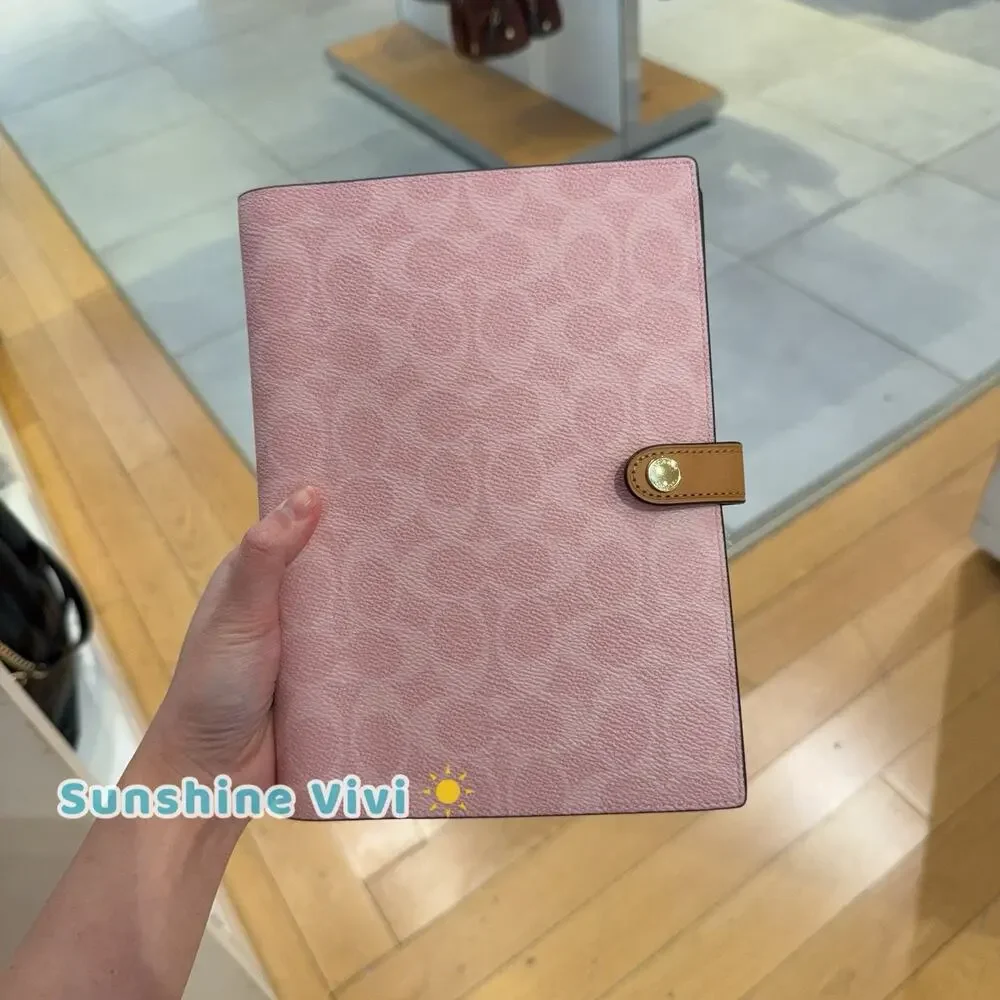 NWT Coach Notebook In Signature Canvas Gold/Powder Pink CEA49